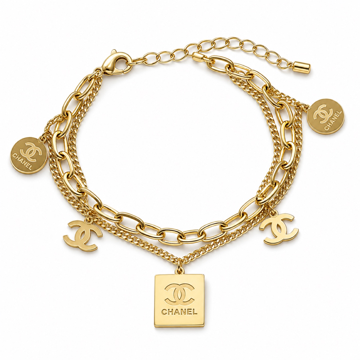 Gold Designer Logo Charm Bracelet