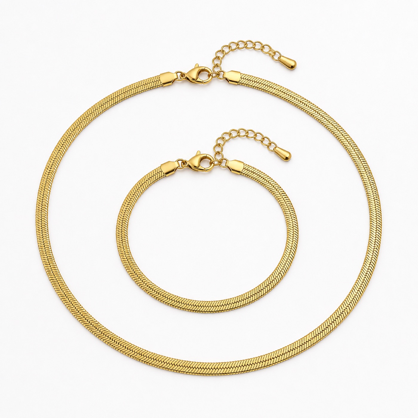 Gold Snake Chain Necklace + Bracelet Set
