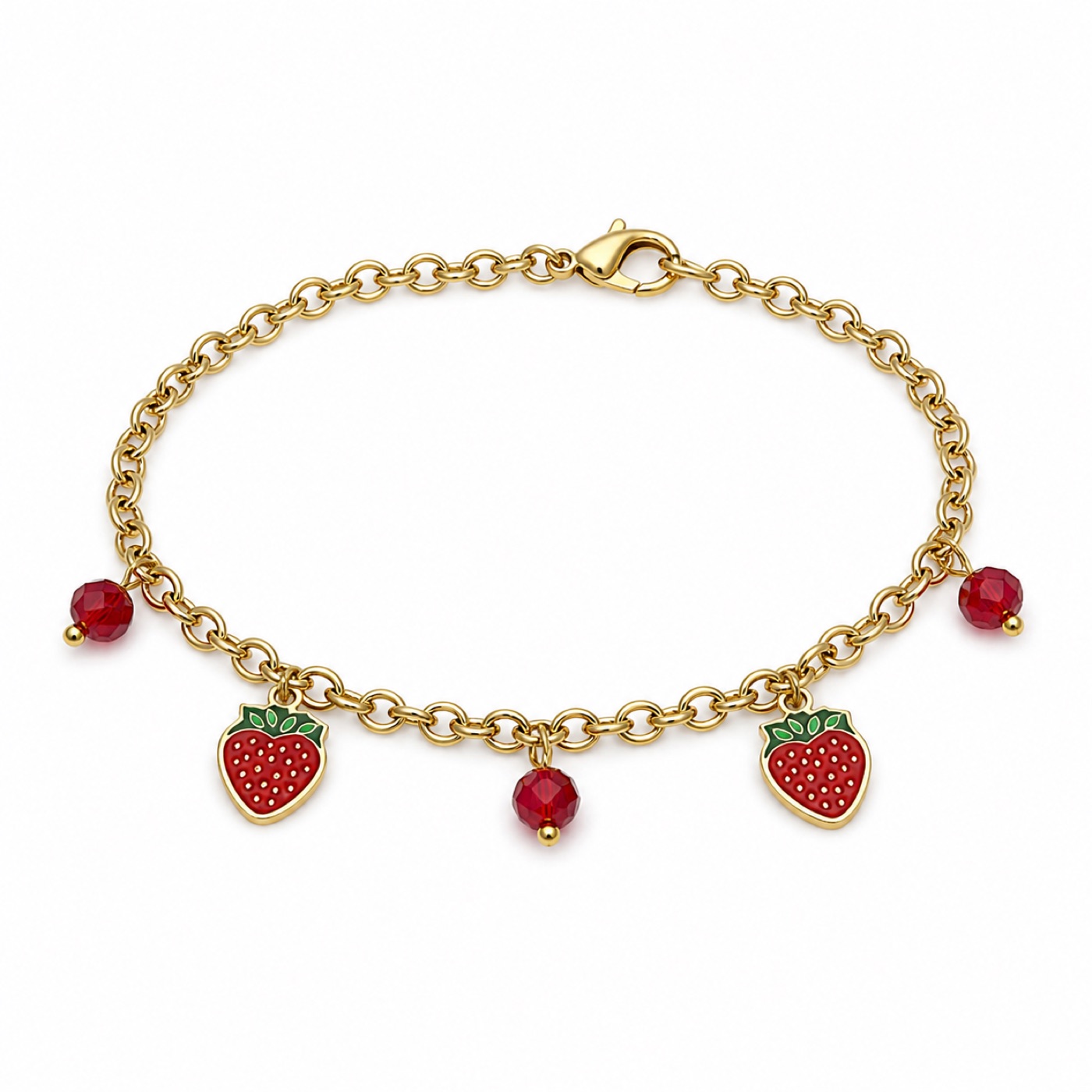 Gold Strawberry Charm Bracelet
