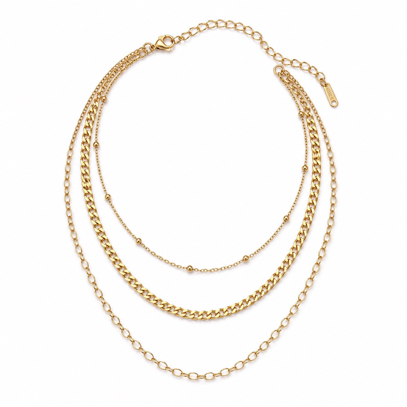 Gold Triple Layered Chain Necklace