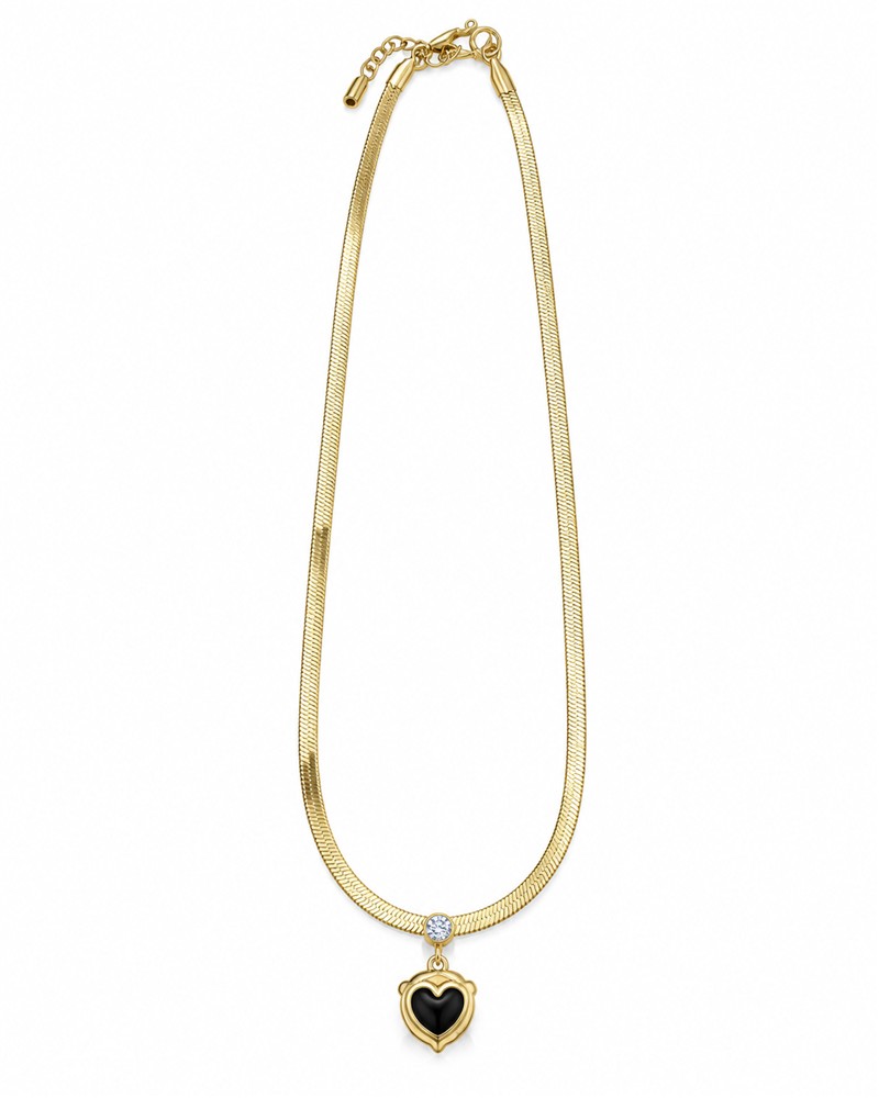 Gold Black Heart Snake Chain Necklace