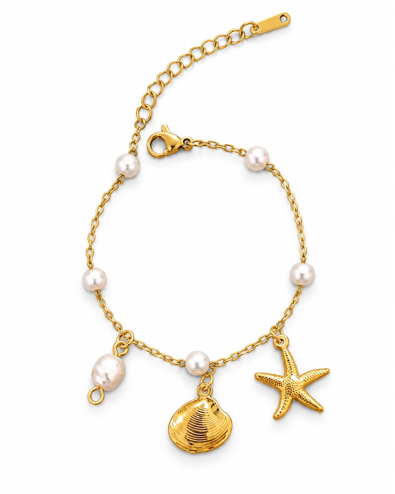 Gold Pearl Shell & Starfish Bracelet
