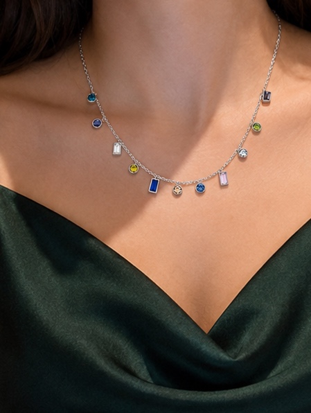 Silver Multicolor Charm Necklace